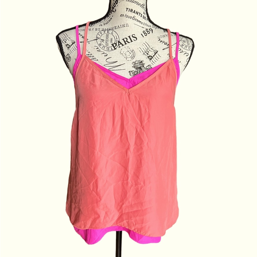 Aiko double camisole made in USA orange & pink Sz M